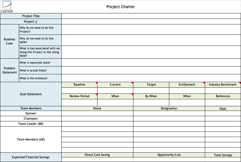 Six Sigma Project Charter Template